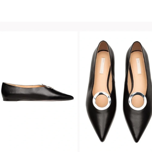 H&M Leather Black Metal Metal Ring Flats Size 7 - Picture 2 of 11